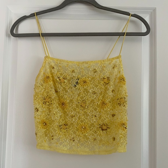 Topshop Tops - Yellow beaded lace crop top